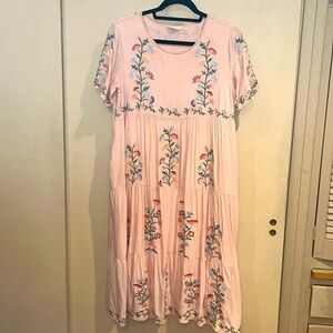 Roolee maternity floral peachy pink maxi dress with embroidery size Large